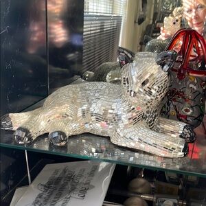 Mosaic Cat Sculpture in Silver and Black